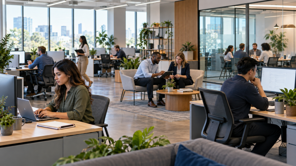 productive teams in large modern office